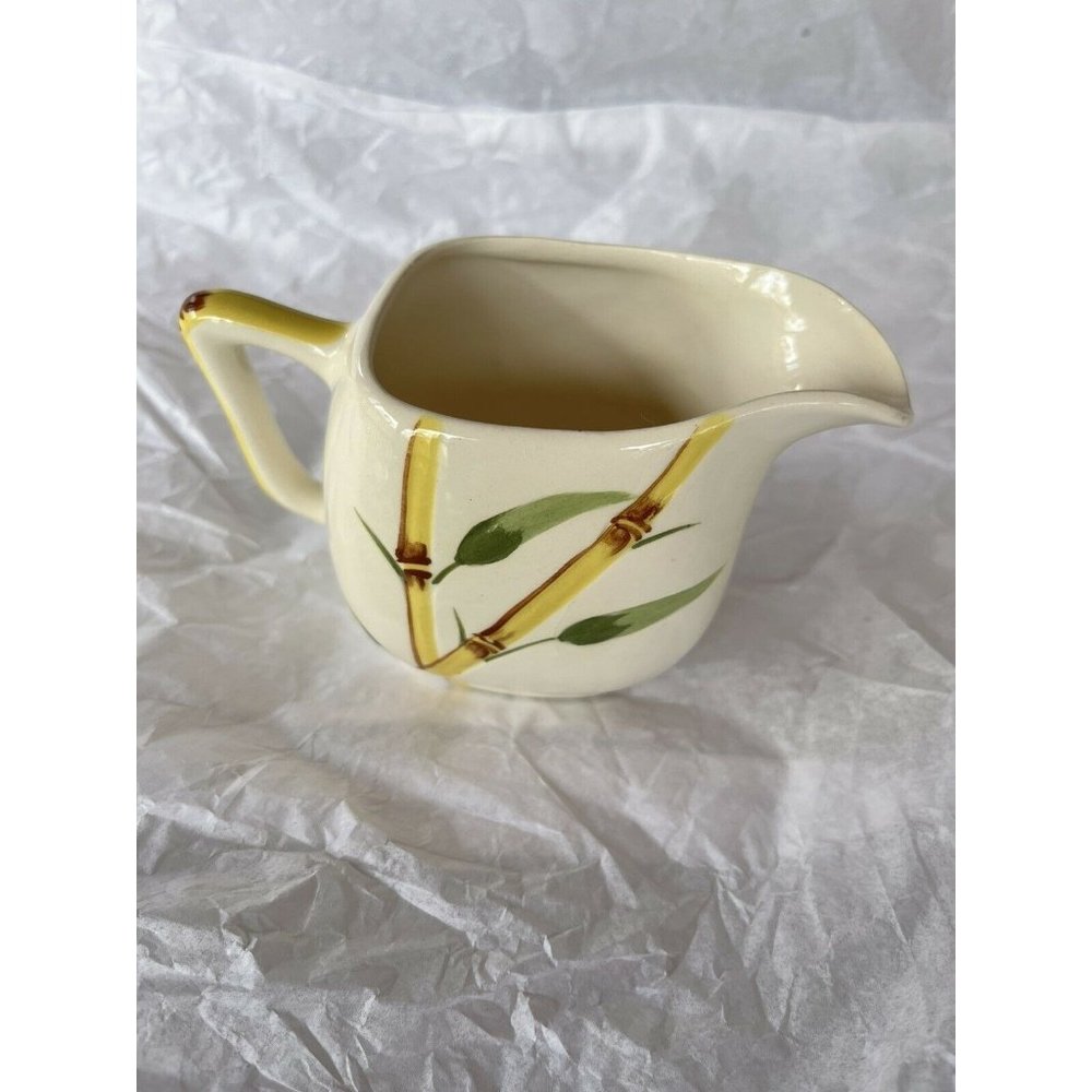 California Weil Ware vintage hand decorated bamboo design creamer Yellow 1950's